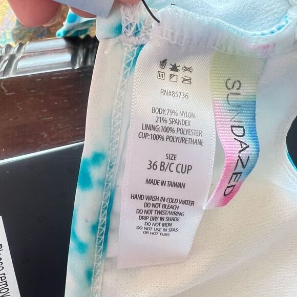 Sundazed Ledia Blue Tie-Dye Shirred Bikini Top Size 36 B/C - Picture 12 of 12